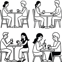 Two men sitting at a table with a laptop in front of them
vector illustration people at a table, icon
