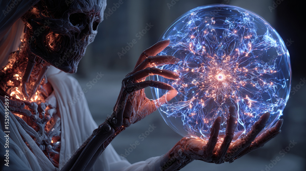 Poster connecting people's future big data network through holograms, communicating and transmitting data o