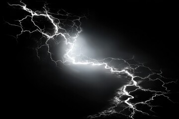 Powerful lightning strikes against a dark background.
