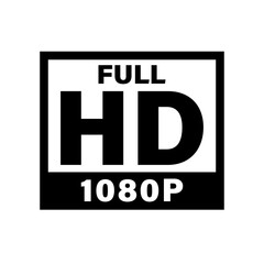 Illustration of a full hd logo with the text hd and 1080p inside a black and white square frame