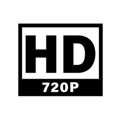 A black and white logo with hd inside a square and the text 720p below it on a white background