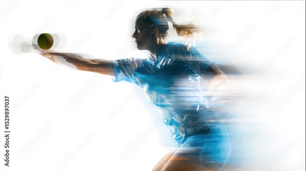 Poster player demonstrates throwing technique with swift motion against a clean white backdrop, showcasing 