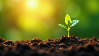 Small tree sprout reaching for sun, rich brown soil , plant, sunlight