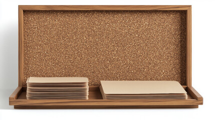 Fototapeta premium cork bulletin board with blank horizontal sheets on it . Isolated on white background. 3D Illustration.
