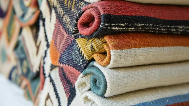 A pile of blankets stacked on top of each other, perfect for a cozy atmosphere.