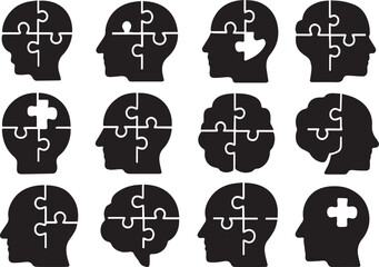 Puzzle Brain Icon – Editable Vector, Flat Style Intelligence Symbol