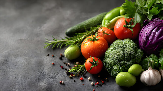Celebrating world food safety day with fresh vegetables and herbs for healthy eating. Horizontal banner. Copy space. Healthy food concept