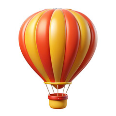 Fototapeta premium 3d cartoon hot air balloon red and yellow stripes isolated on transparent background