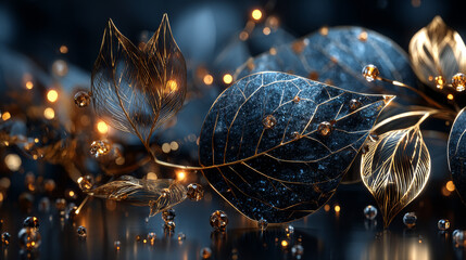 Golden shiny award sign with laurel wreath isolated on dark luxury background with golden glitter. Vector vertical illustration