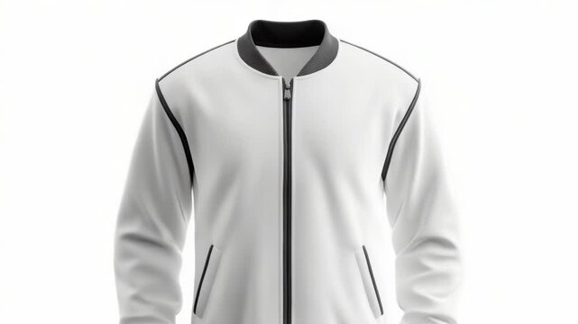 A mannequin wearing a white jacket with black trims