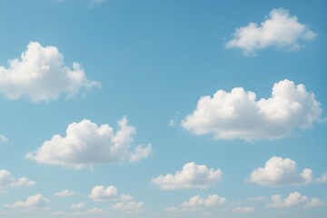 Naklejka premium Serene Sky Background Bright White Fluffy Clouds Drifting Across a Clear Light Blue Expanse Peaceful and Airy
