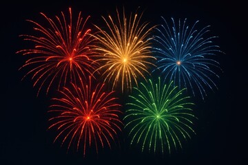 Fototapeta premium Spectacular Display of Colorful Fireworks Exploding in the Dark Night Sky Celebration and Festive Event Background