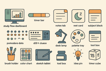 Organized study tools and icons for efficient workflow