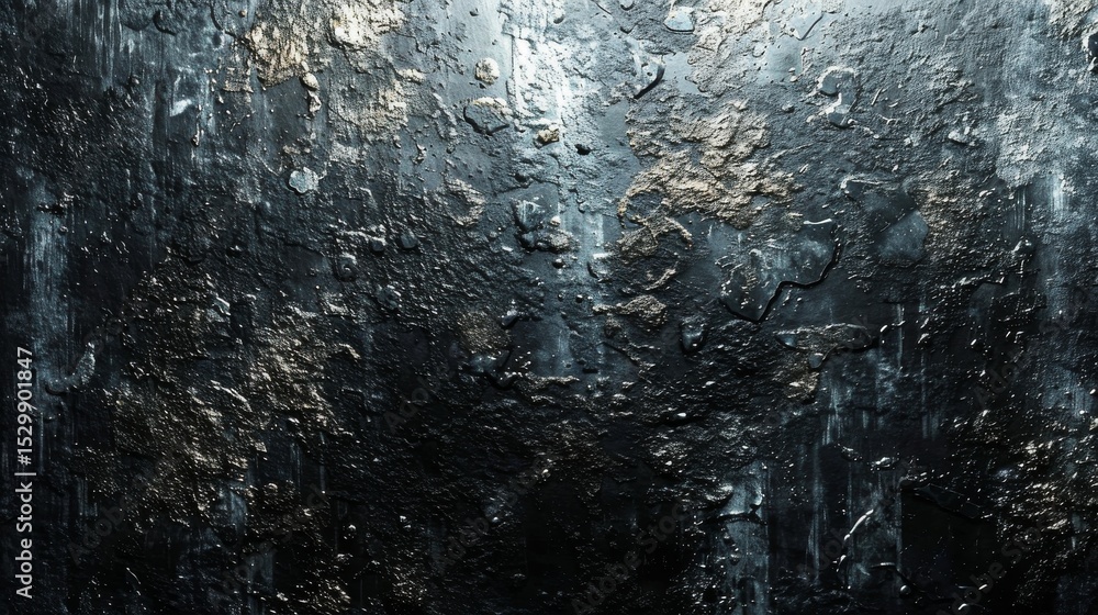 Aufkleber an abstract close-up of a rough dark surface marked with metallic accents, ideal for backgrounds in 