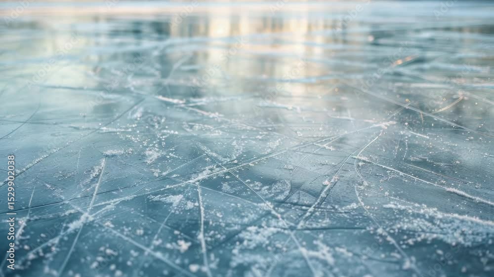 Aufkleber a close-up shot of a frozen lake with a building visible in the distance, ideal for use in winter-th