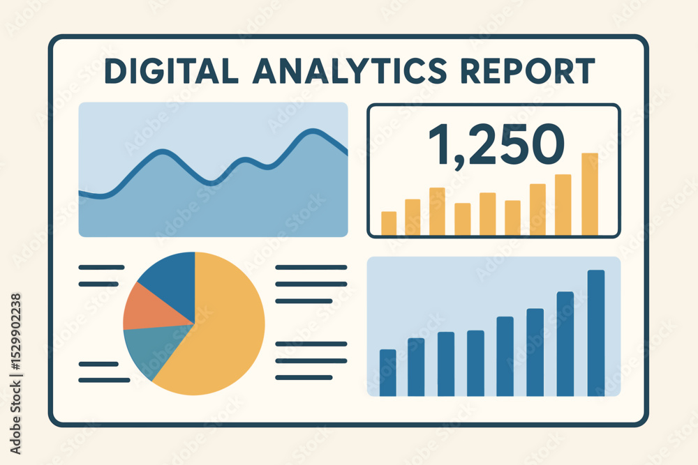 Poster digital analytics report with graphs and data visualization elements