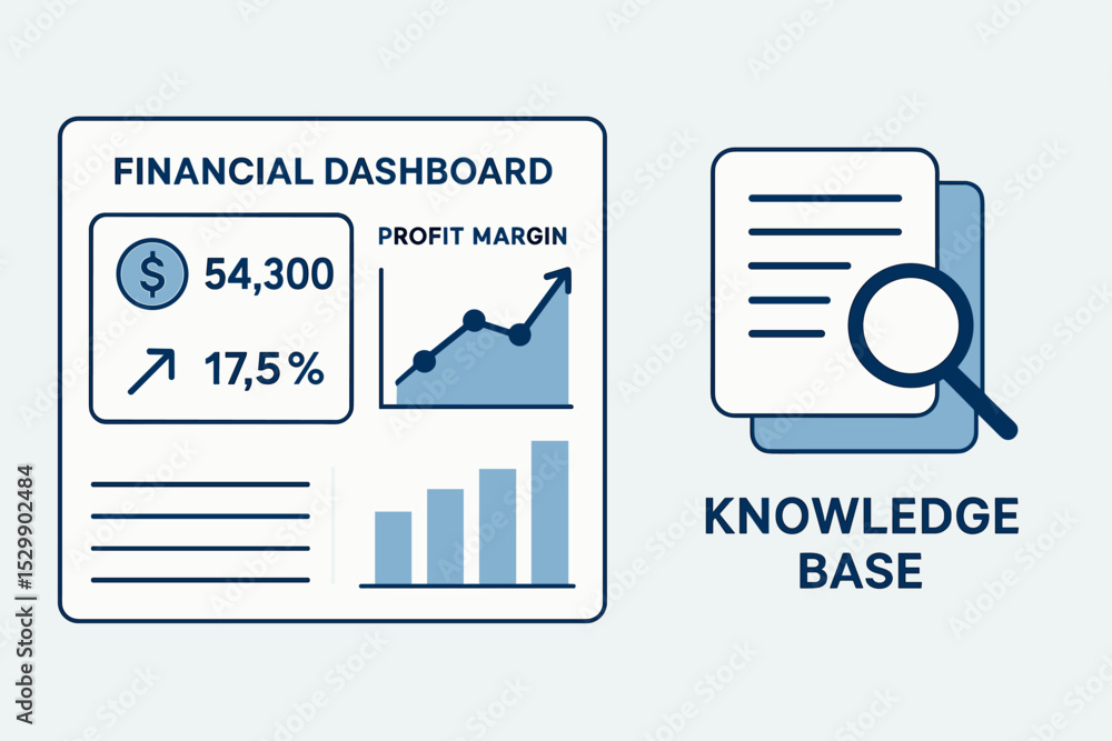 Poster financial dashboard and knowledge base concept with data visualization