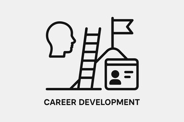 Career development icon with head, ladder, and flag on white background