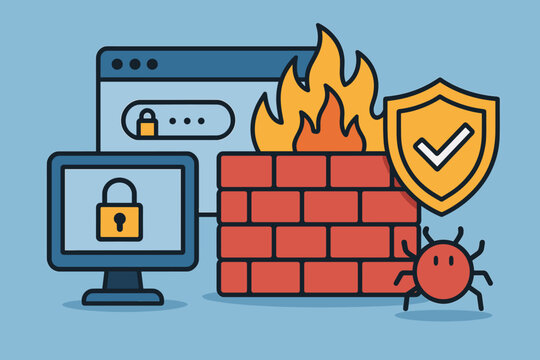 Cybersecurity essentials: firewall protection, virus threat, and secure network