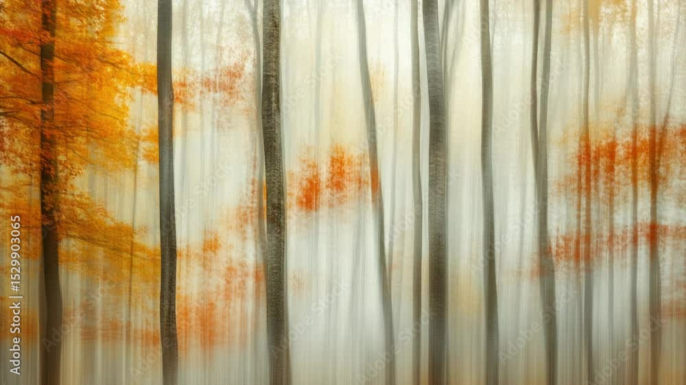 Poster a blurred image of a forest with orange trees in focus