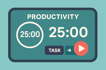 Productivity timer interface displaying 25-minute countdown session