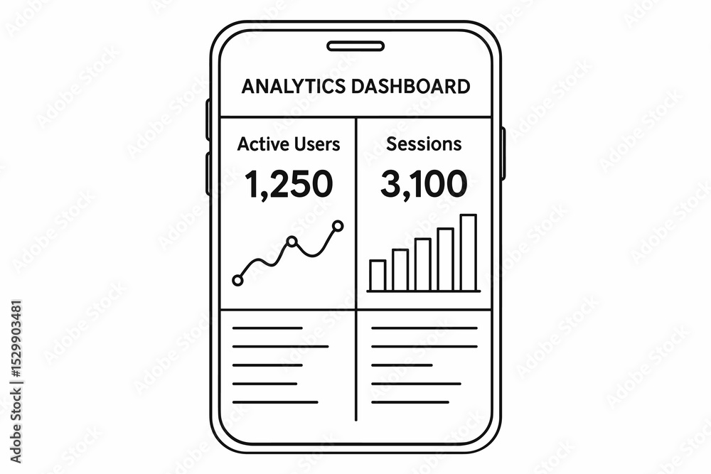 Poster mobile analytics dashboard with active users and session statistics