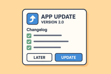 Mobile app update interface with changelog and button options on orange background
