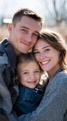 Happy Family Embracing Outdoors on a Sunny Day with Joyful Smiles