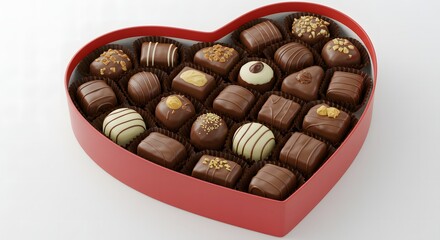 Delicious Chocolate Candy Assortment in Red Heart Box Isolated on White Background - Romantic Gift for Valentines or Special Occasions
