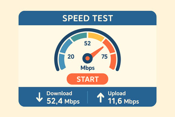 Internet speed test display showing download and upload speeds in mbps