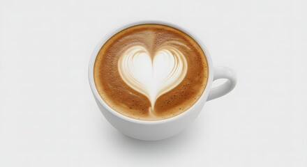 Cup of Latte Art Isolated on White Background Representing Love and Affection Perfect for Stock Photography and Commercial Use