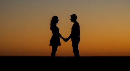 Silhouette of Couple Holding Hands at Sunset Expressing Love and Connection Representing Hope for Future Together and Romantic Moment