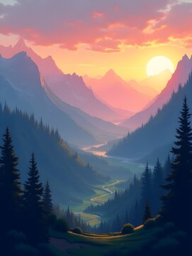Misty Mountain Sunrise Over the Serene Valley Landscape