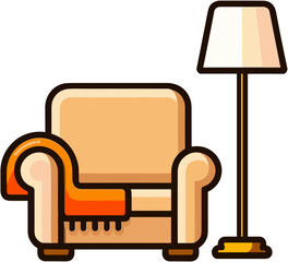 Cozy armchair with orange throw blanket and standing lamp  