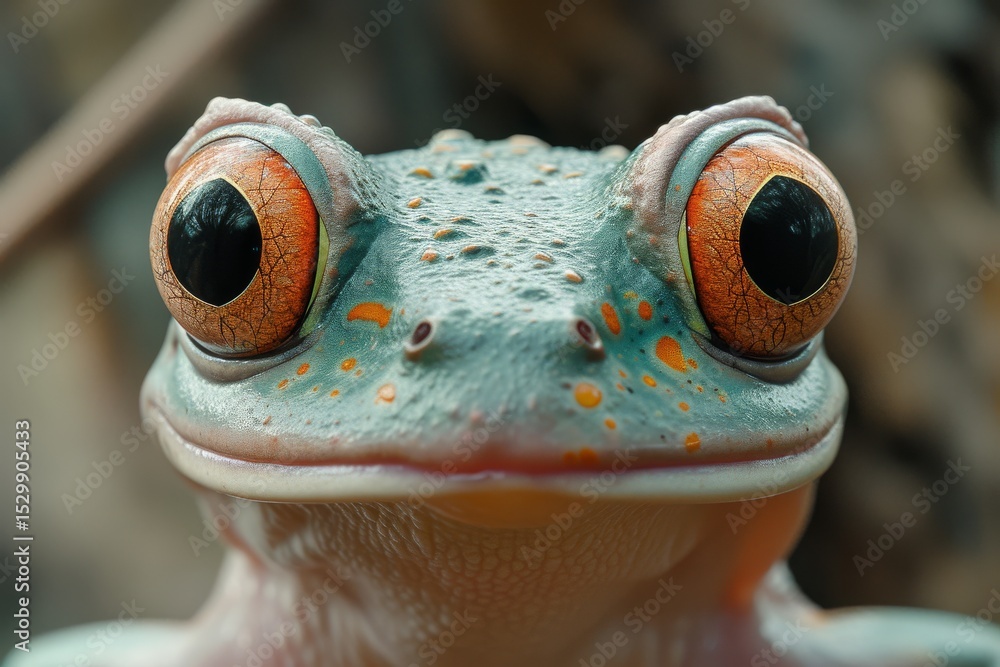 Poster a captivating close-up of a vibrant frog displaying intricate eye patterns and colorful skin, emphas