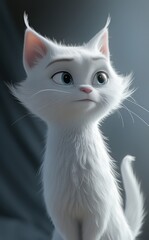 a white cat pets is standing, concept art, light gray, soft-edged,close-up