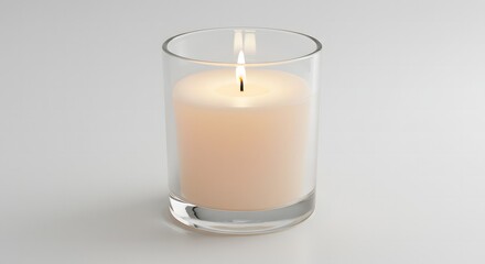 Burning Candle in Glass Isolated on White Background for Calm Meditation and Aromatherapy Spa Relaxation Products and Services