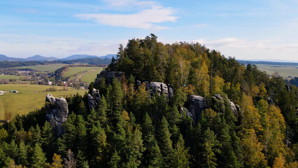 Adrspach rocks view from above Drone landscape Adrspach Czech Republic
