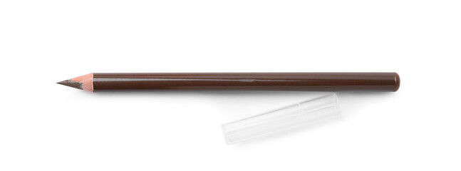 Brown eyebrow pencil isolated on white, top view