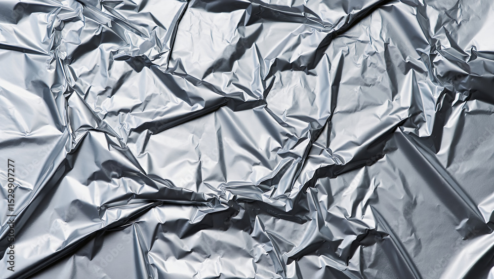 Poster the surface displays a crumpled metallic material reflecting light, featuring folds and shadows that