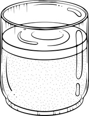 A wide glass with a cold or hot drink. Coffee, tea, eggnog or cocktail in a glass. Vector illustration in hand drawn sketch style. Line art isolated on white for coloring book, print