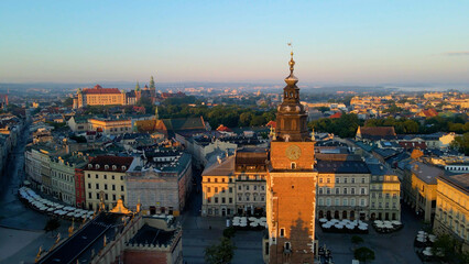 Obraz premium Drone view of European city tourism old town Krakow Poland
