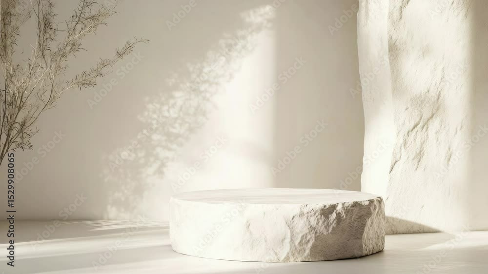 Poster a simple yet elegant scene with a white table and a vase of flowers, perfect for use in interior des