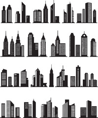 Minimal Cityscape Vector Silhouettes. Modern Buildings Clipart Pack