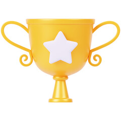 gold trophy cup 3d render icon in gold style minimal isolated on transparent white background	
