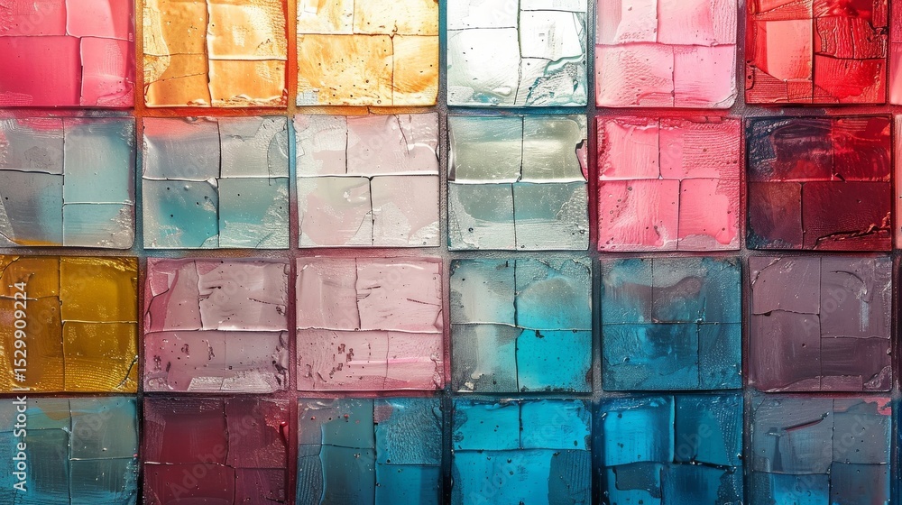 Aufkleber this artistic image displays a mosaic of colorful glass blocks arranged in a grid which create a stu