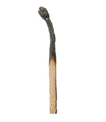 One burnt match isolated on white. Tool for starting fire
