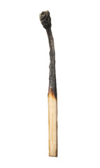 One burnt match isolated on white. Tool for starting fire