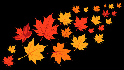 Colorful autumn leaves scattered on black background  