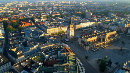 Drone view of European city tourism old town Krakow Poland
